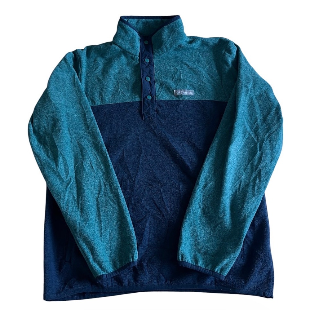 Columbia Mens Steens Mountain Fleece Pullover Blue Teal Colorblock XM0671 Small